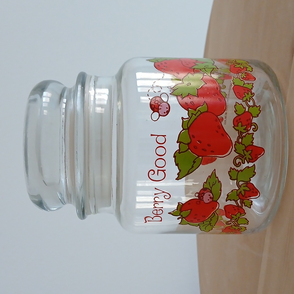 STRAWBERRY SHORTCAKE Berry Good Strawberries Ladybug Glass Jar Canister Bubble